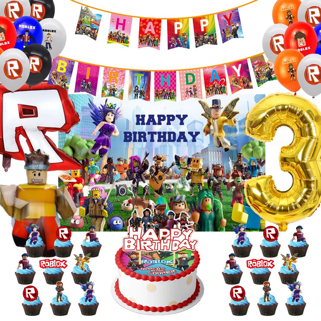 Birthday Party Decoration Pull Flag Banner Balloon Cake Topper Set Supplies Girls Kids Boys Favor ROBLOX baby shower game Round Sensory Compression 3