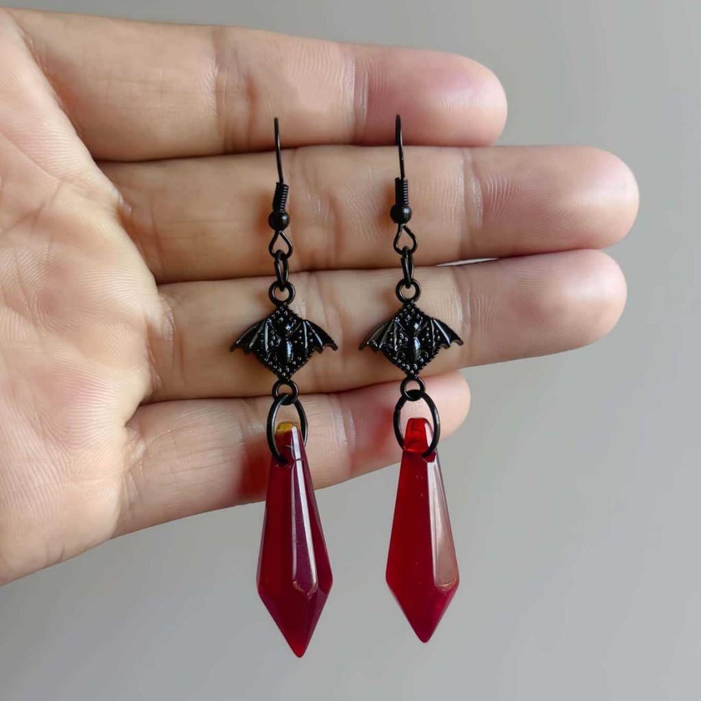Gothic Style Bat Waterdrop Crystal Earrings For Women With Handcrafted Alloy Design