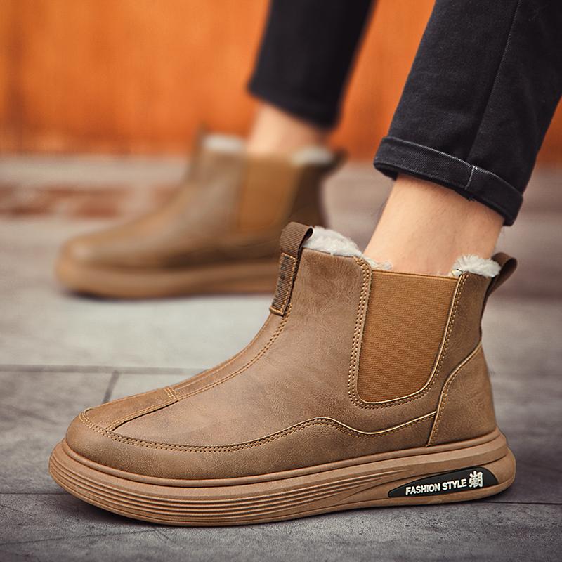 

Men s Fashionable Short Boots with Winter Cotton Snow Boots Warm and Fluffy Cotton Shoes Elegant Men s Shoes Platform Boots 2025 39 коричневый