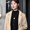 Korean Long Feminine Necklace With Eyecatching Flower And Pearl Pendant Design