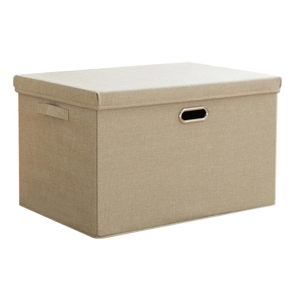 

50 x 35 x 31cm Cotton Linen Fabric Storage Box with Lid Foldable Organizer Container for Clothes Toys C