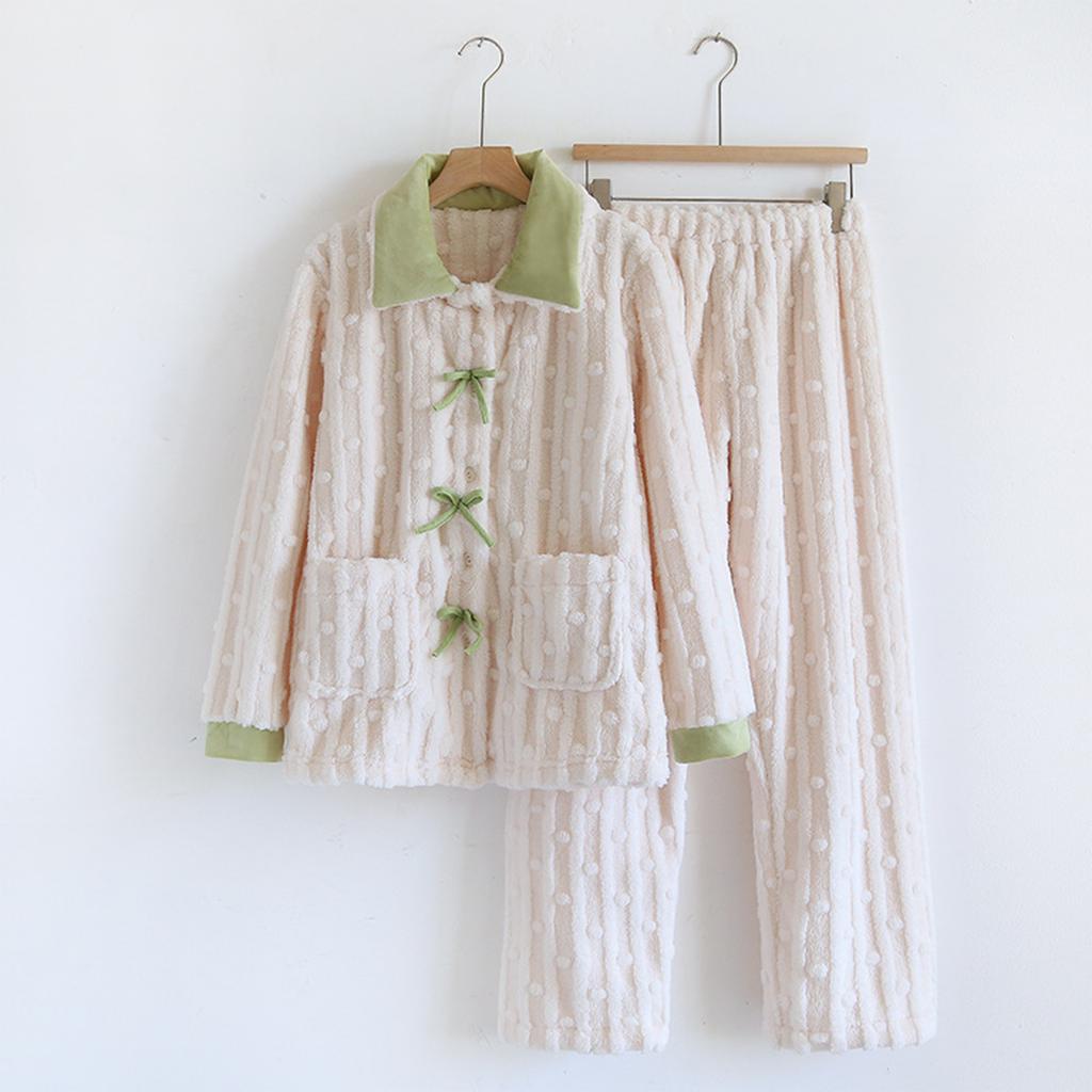 Women's Flannel Can Be Worn Outside, Soft And Comfortable, Thick And Warm, Plus Size Long Sleeved Long Pants Home Suit Set