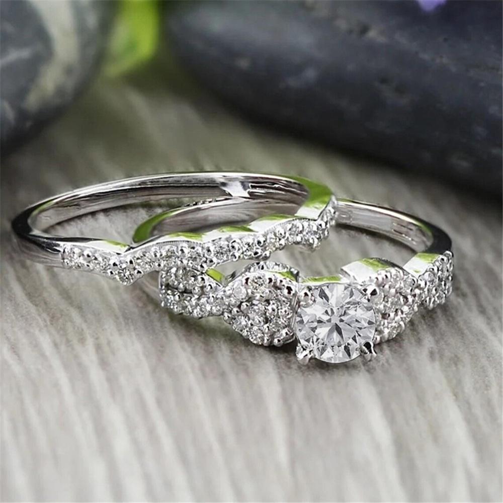

Luxury Female White Zircon Stone Ring Set Charm Wedding Jewelry Sets For Couples 6