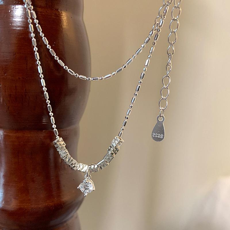 Light Luxury Niche Broken Silver Zircon Pendant Necklace Female Simple Temperament High Sense Fashion Versatile Neck Chain Collarbone Chain