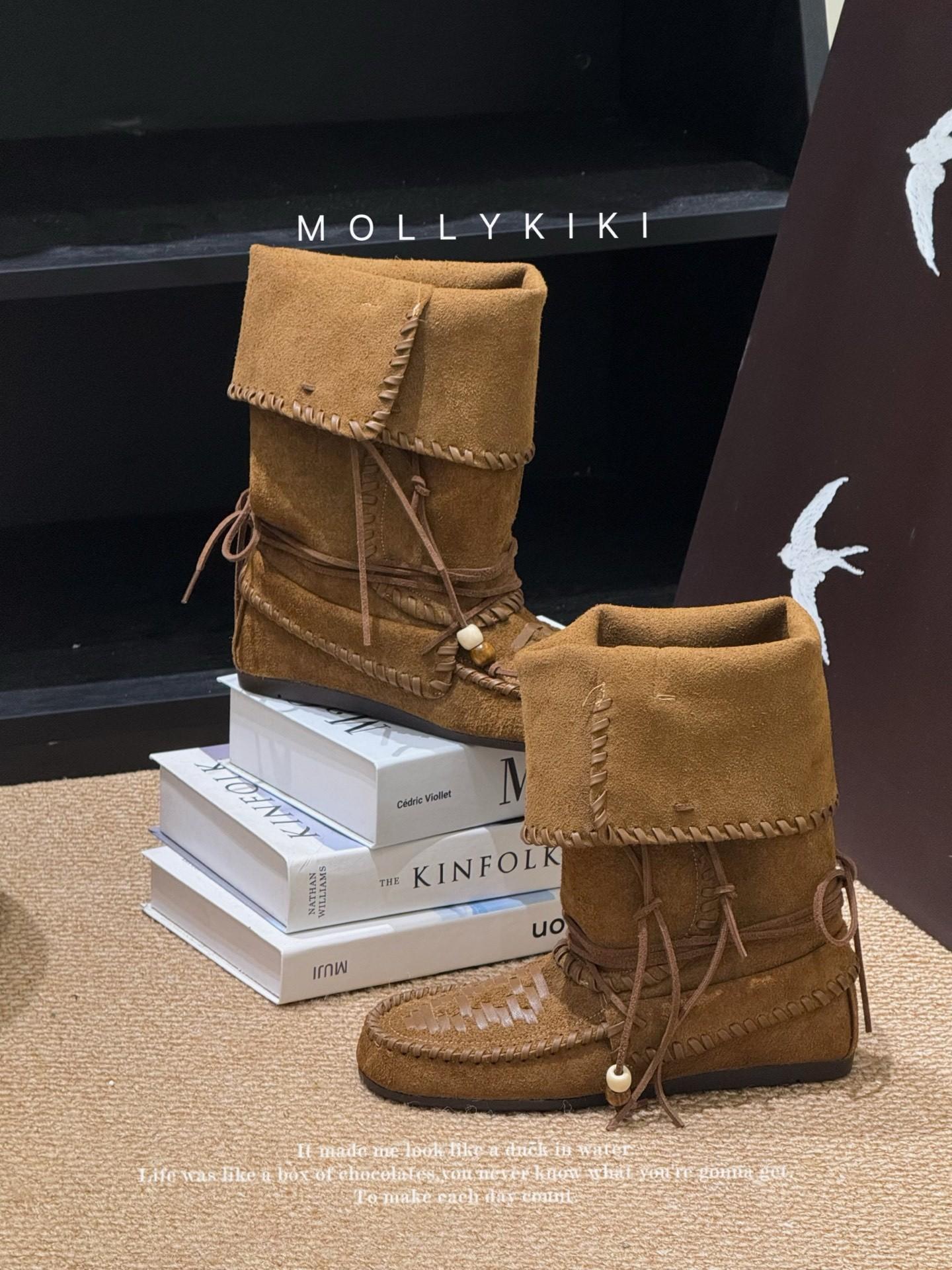 

Retro tassel strap western boots 2025 autumn new leather slim boots can be folded stack boots Martin boots 35