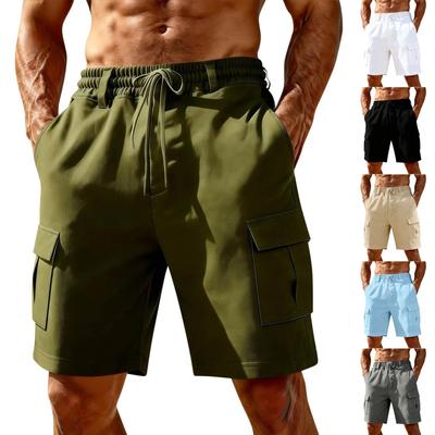 Men's Casual Cargo Shorts with Elastic Waist Drawstring and Multiple Pockets for Outdoor and Daily Wear