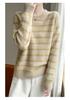 2024 Autumn/Winter Pure Wool Striped Round Neck Sweater - Relaxed, Versatile Fashion for Commuting