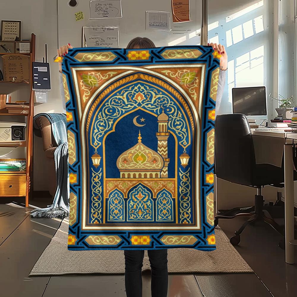 1Pc Muslim Print Flannel Blanket, High quality Comfortable for All Seasons, Home Decor, Warmth and Comfort, Perfect for Christmas Gifts W130