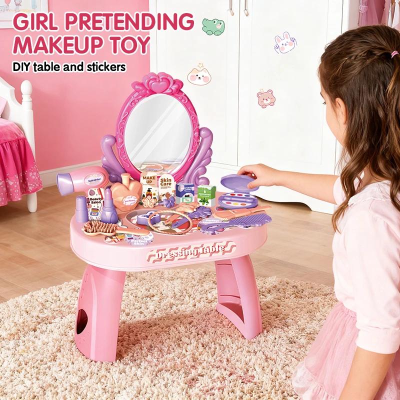 Toys DIY Play House Toy Simulated Dressing Table Table and Stickers Children'sPretending Makeup for New Year Gifts Kids Girls