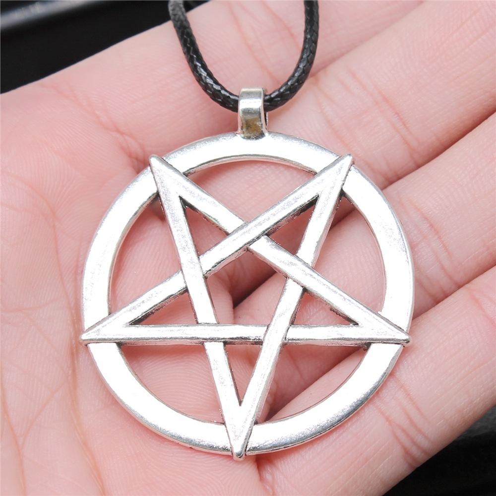 30 Styles Unisex Amulet Wicca Jewelry Gift Sun Moon Star Pentagram Pendant Necklace Black Leather Cord