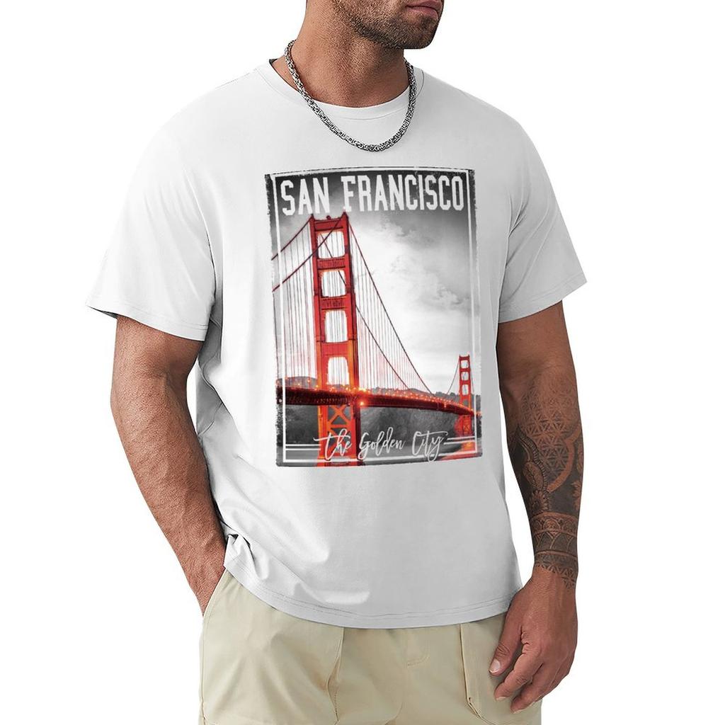 Vintage Style San Fransico Golden Gate Bridge Tshirt Antiperspiration Workout Top