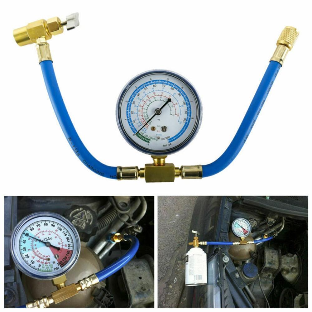 R134A Charging Hose to Refrigerator with Gauge, AC Recharge Hose Kit