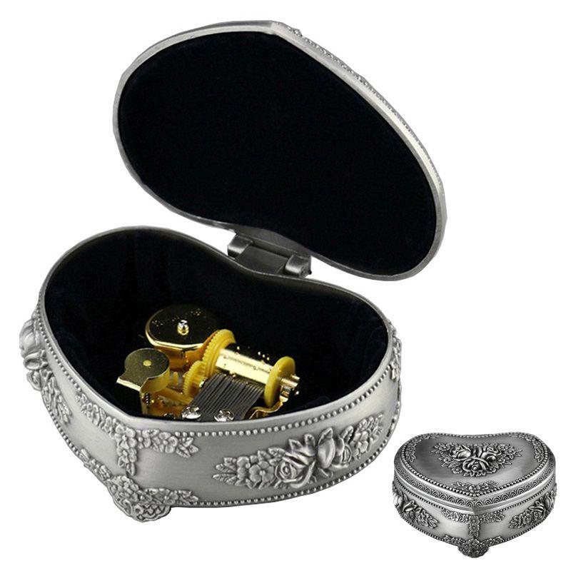 Stunning Silver Alloy Heart Shape Music Box For Kids With Classic Wind Up Mechanism