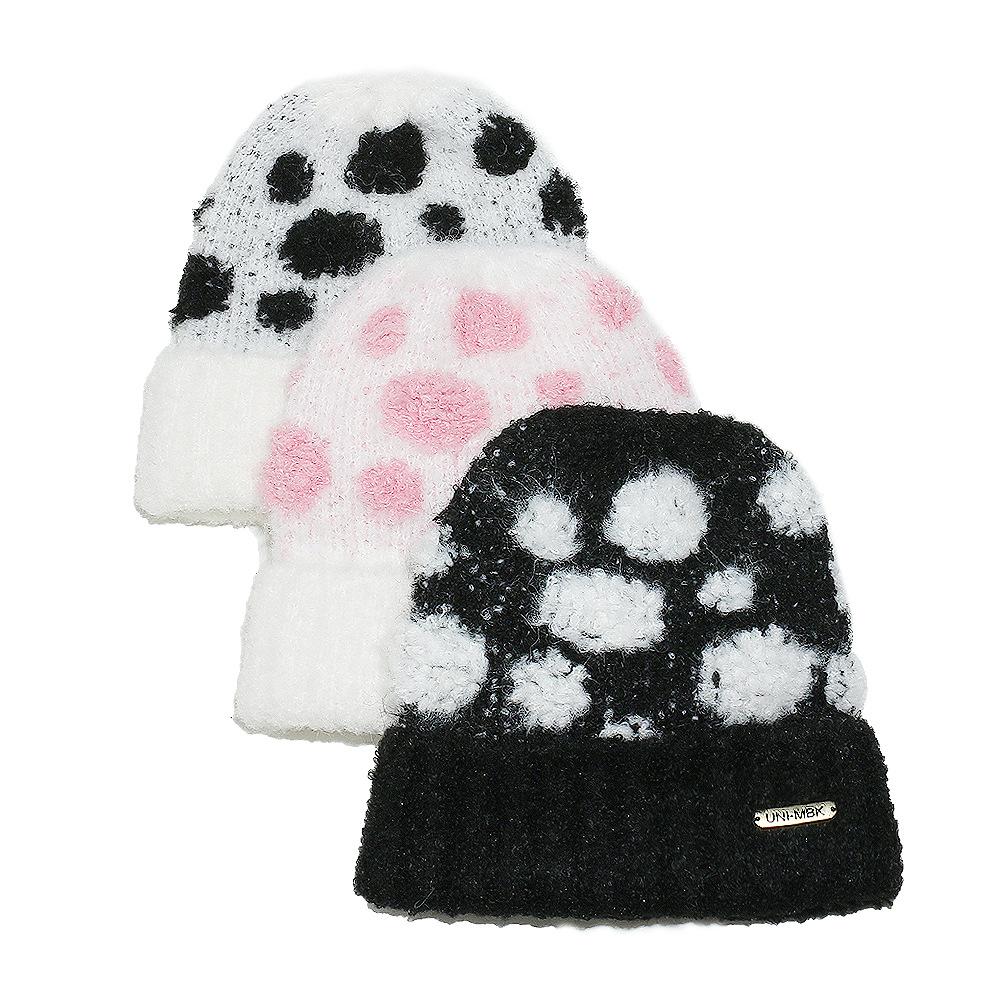 Korean version of cold hat women's autumn and winter face small cold protection ear protection bag head hat thickened warm polka dot wool knitted hat