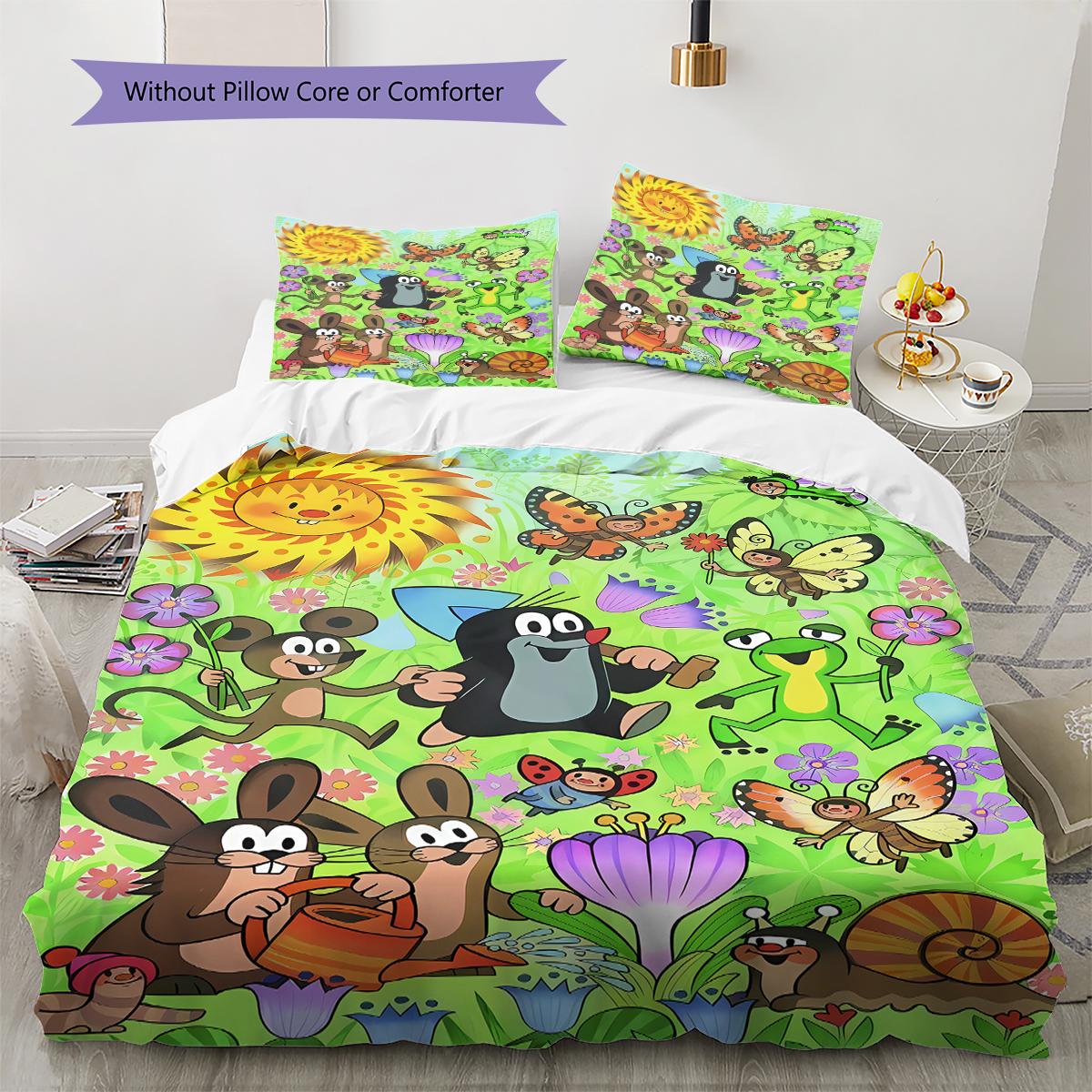 

Krtecek Pattern Bedding,Quilt Set Quilt Cover Pillowcase Home Birthday Gift (1 * duvet cover + 2 * pillowcase, without core) 135x200cm