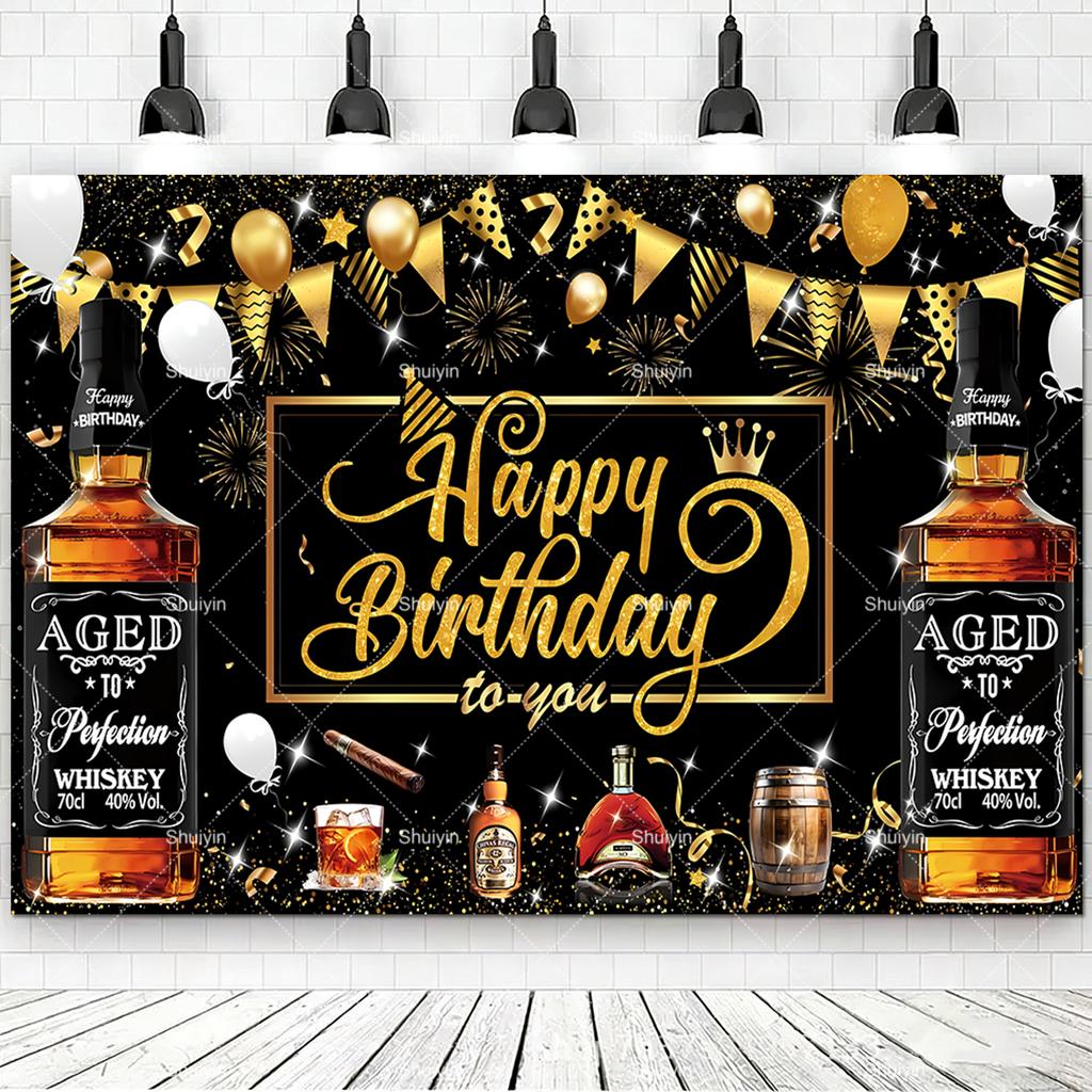 Whisky Cigarre Vintage Bois Fond Photographie Anniversaire Homme Décorations Fournitures de Fête Style Été Bar Décor Mural Rideau