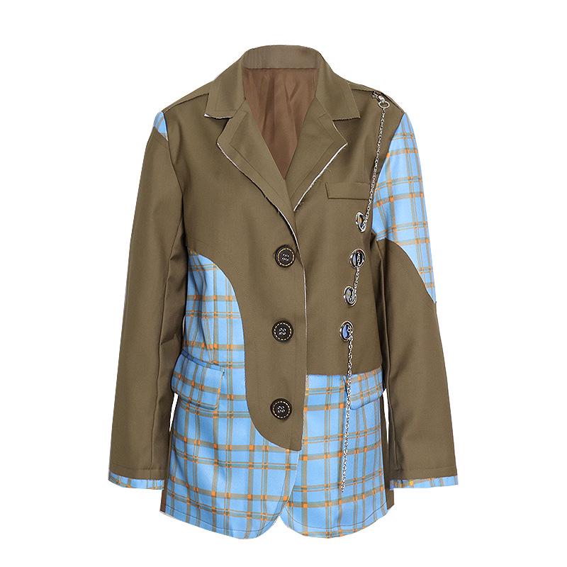 Australian Trendy Lapel Jacket 2025: Fashionable Chain Accent, Contrast Stitching, Long Sleeve All-Match Suit