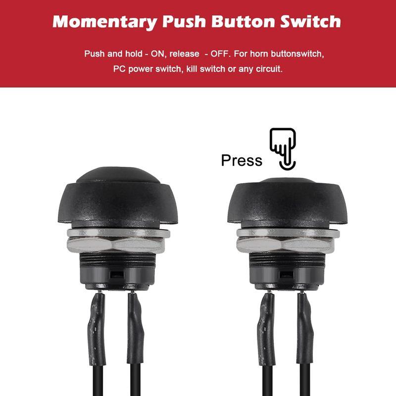 5PCS 12mm Momentary Push Button Switch On/Off Mini Round Switch Waterproof 3A 125V AC for Car Marine Motorcycles