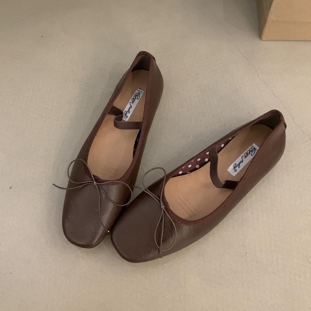 Fashion Bailamos Women Flat Ballet Shoes Female New Bow Band Retro Shallow Mouth Women's Shoes Soft Ballet Shoes Size 39-40 Mujer