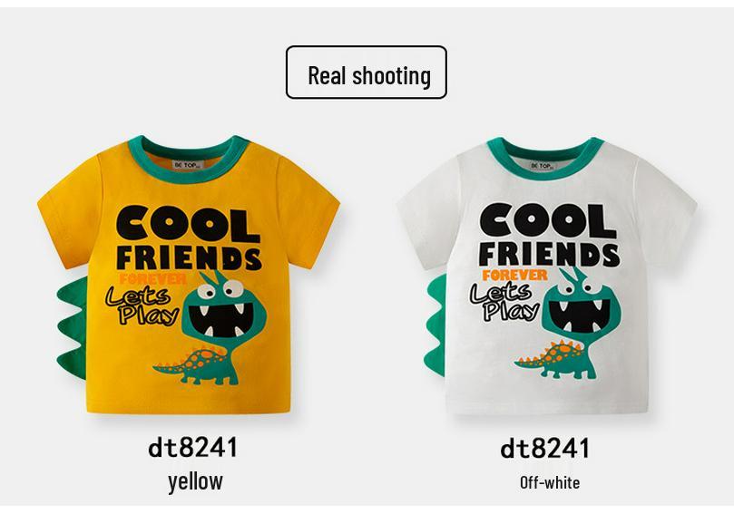 2026 Summer Children's Dinosaur T-shirt: Cartoon Design, Short-Sleeve, Pure Cotton, Round Neck, Korean Style for Boys