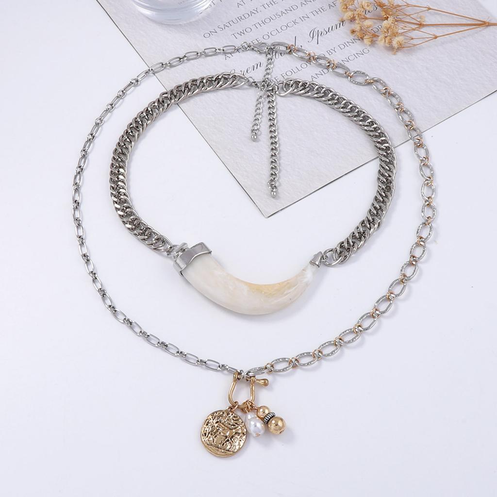 Personality trend unique creative design sense multi-layer animal horn pendant chain necklace versatile casual style