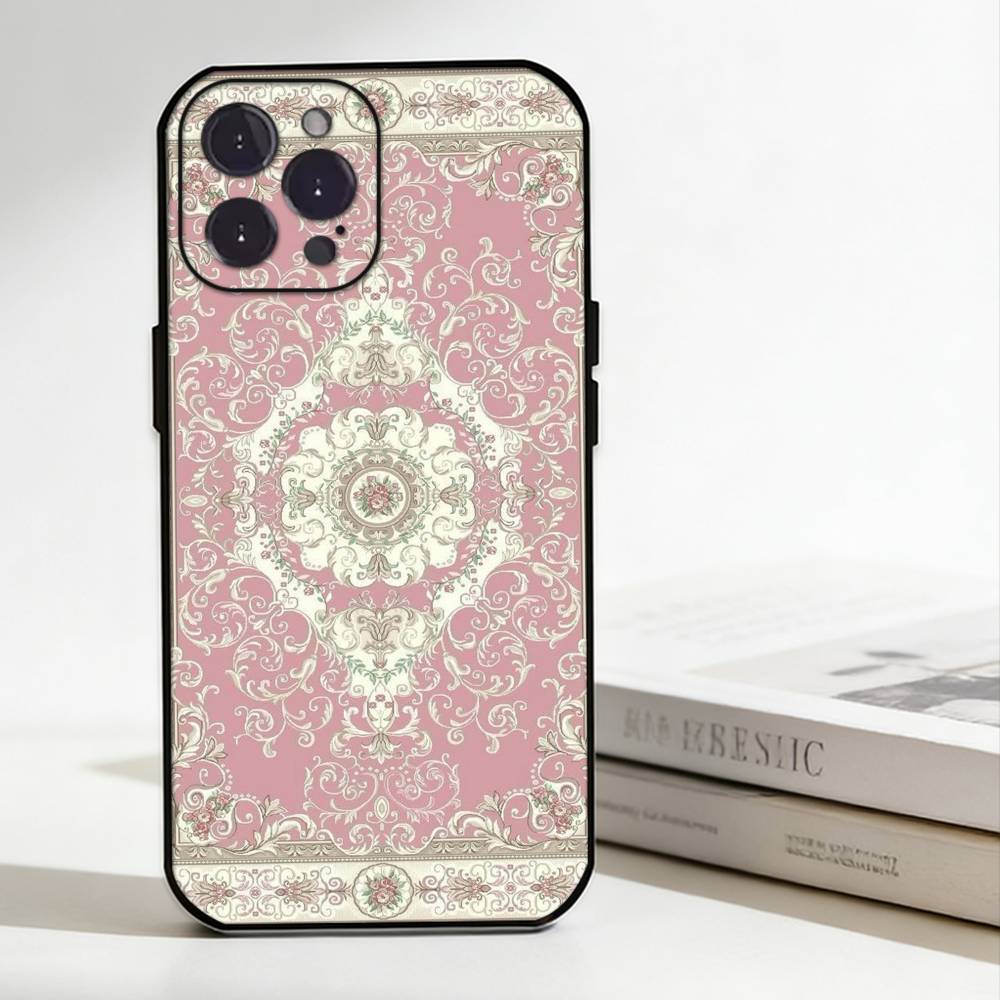 Persian Carpet Floral Pattern Phone Case Silicone Black Soft For IPhone 17,16,15,14,13,12,11,SE,Plus Pro Max