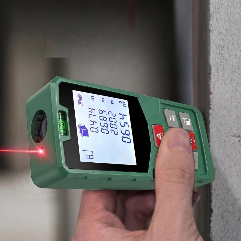 Handheld Distance Reader Bright Digital Rangefinder, Space Measuring Functions and Bubble Level Support for Home