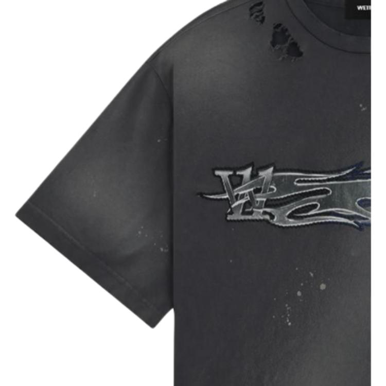 WE11DONE Ss24 Metallic Color Wash Round Neck Drop Shoulder Short Sleeve T-Shirt Unisex T-Shirts Charcoal WD-TT0-24-751-U-CH