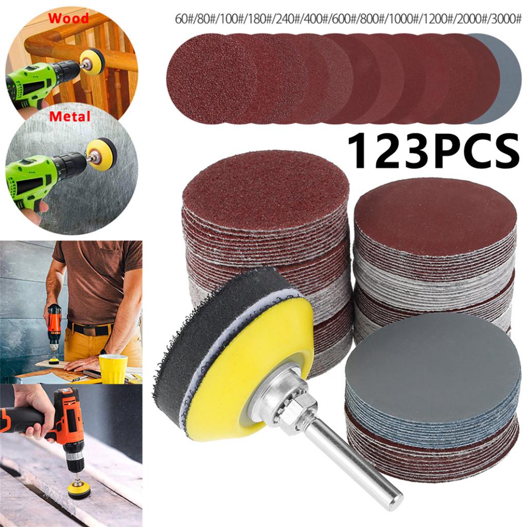 123Pcs 50mm Sandpaper Assortment 60-3000 Grit Sanding Disc Pad Set 2Inch For Drill Grinder Rotary Tools With Disk Pole Cushion