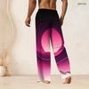Men Plus Size Drawstring Waist Black Pink Printed Straight Leg Full Length Beach Pants