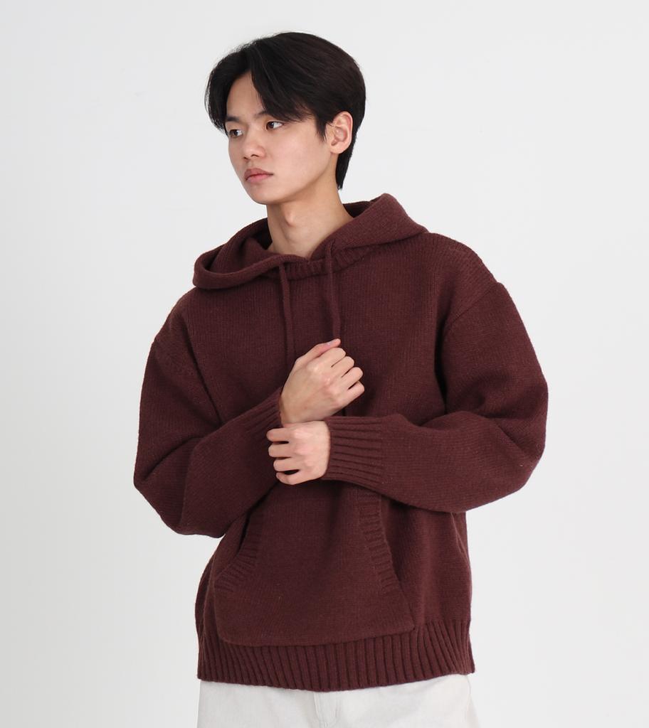 Beoteunseoul Hooded Round Mix Knit (Brown)