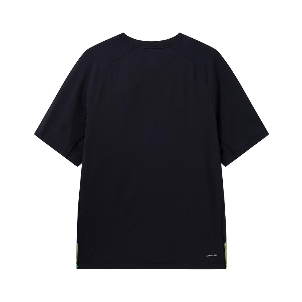 Li-Ning Versatile Skin-Friendly Comfortable Sports Short Sleeve T-Shirt Men Tops Black Digital-Green ATSW687-1
