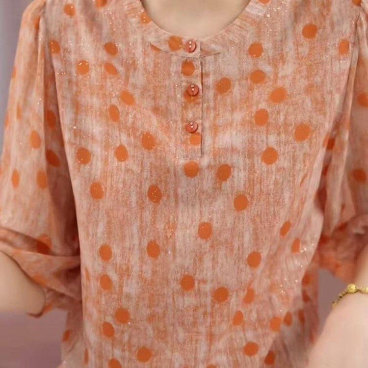 Elegant 2026 Age-Reducing Polka Dot Blouse - Stylish Three-Quarter Sleeve Summer Top