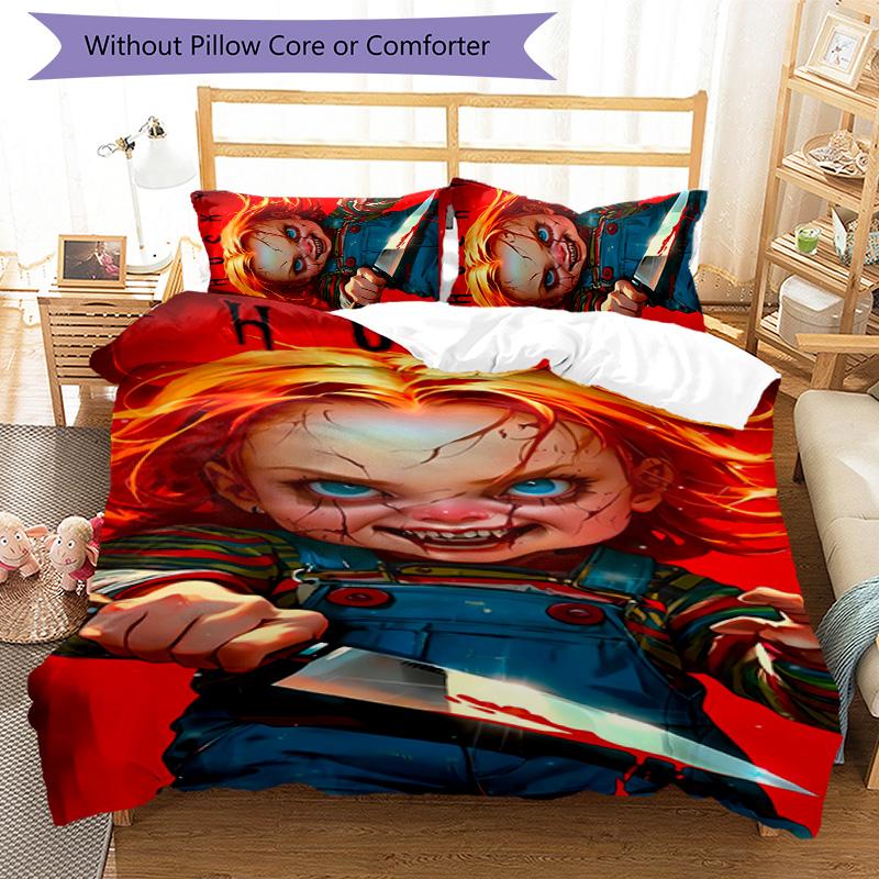 Chucky 3pcs Bedding Set Duvet Cover Closure Includes 1 Duvet Cover & 2 Pillowcases for All Seasons Bedroom Home Dorm Decor