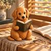 Reading Dog Decor Figurine, Cute Book Loving Puppy Sculpture for Bookshelf Creative Related Gifts Nook Desk, Gift and Lovers Cozy
