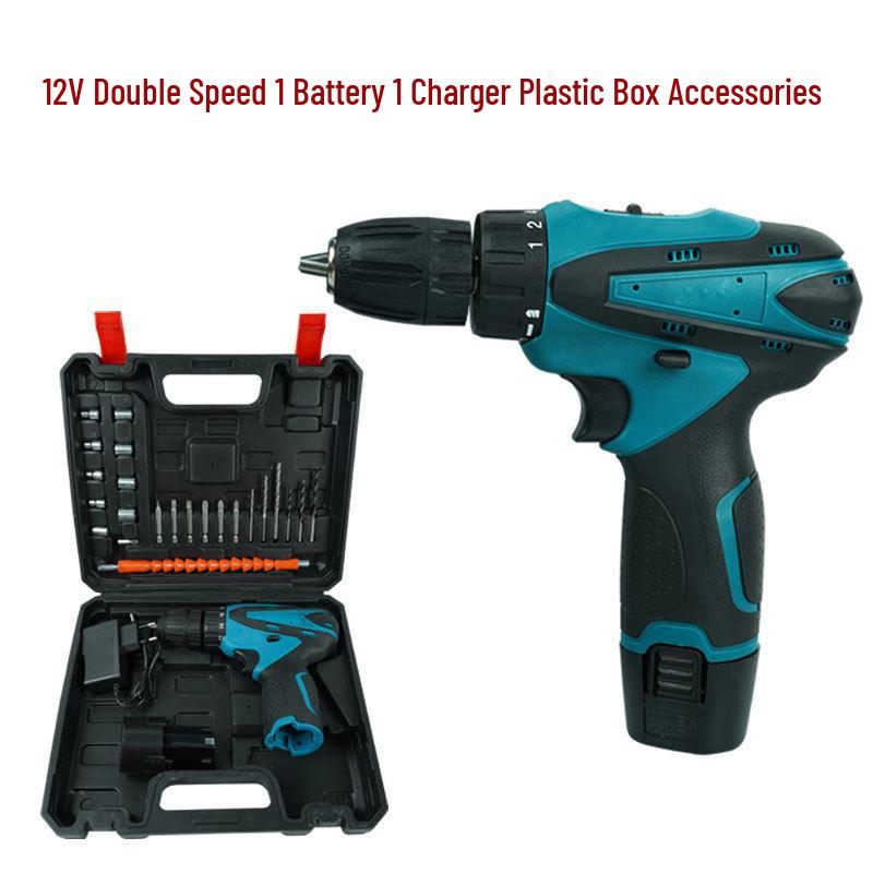 12V Dual Speed Rechargeable Handheld Drill with Lithium Battery for Household Use