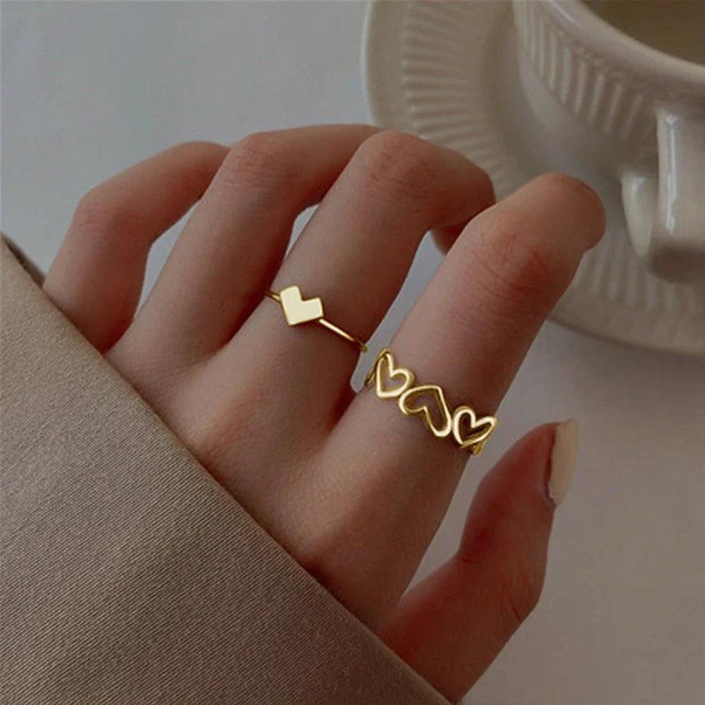 Punk Alloy Couple Rings Set 2pcs Silver Color Heart Butterfly Shape Fashion Love Jewelry Gift For Women Girls