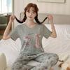 Korean sweet Lyocell crew neck loungewear women's short-sleeved trousers thin soft waxy skin-friendly cute pajama set