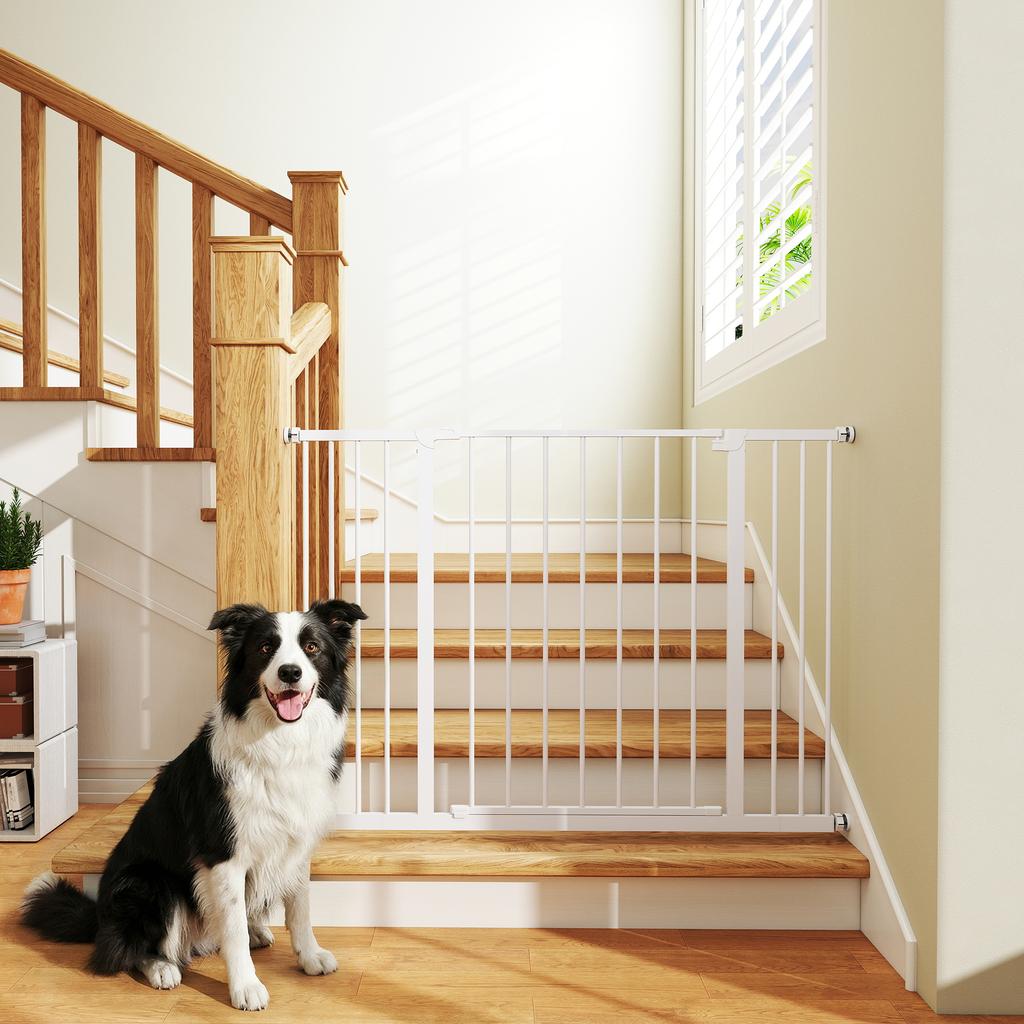 Extendable Safety Dog Gate, 76-82/86-97/101-107 Cm, Pressure Fit, Metal and Plastic, White