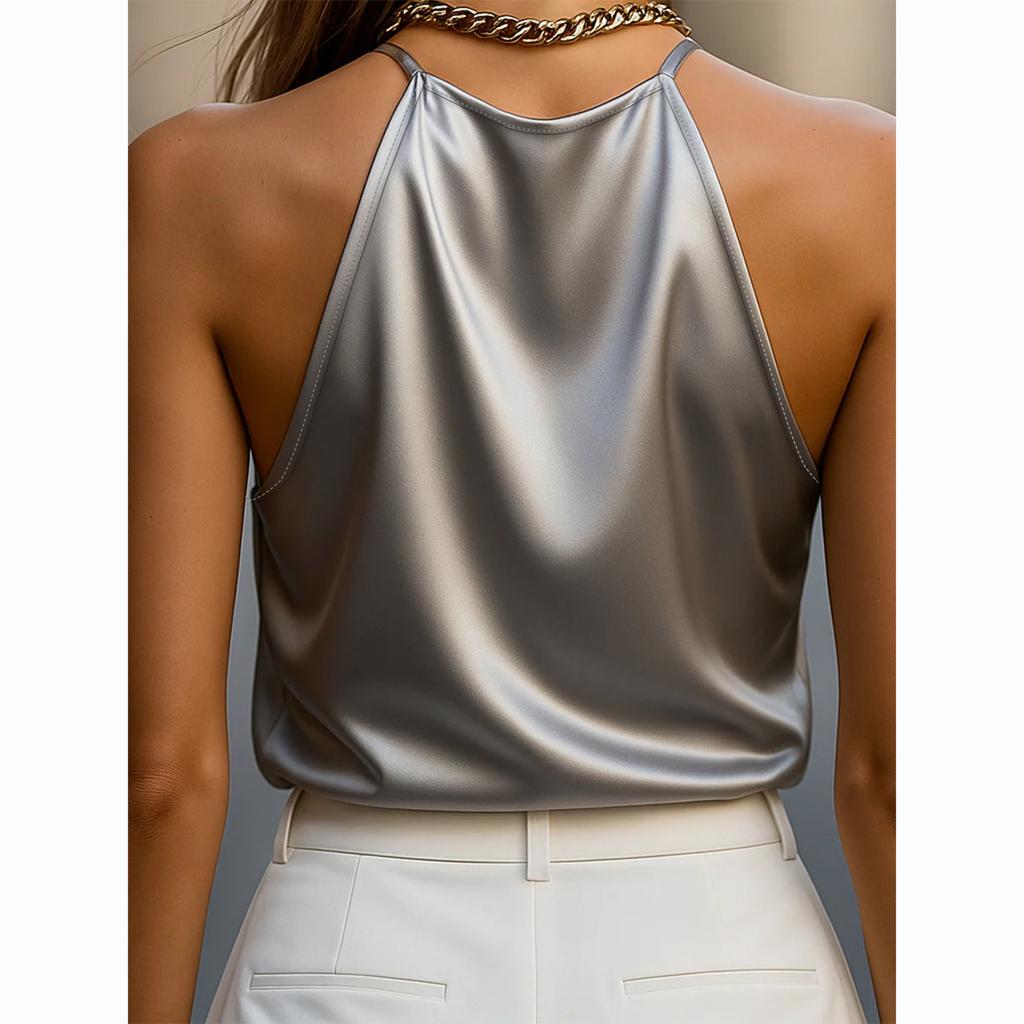 Dámský módní jednobarevný top bez rukávů