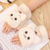 Damen Winter Plüsch Katzen Fäustlinge Fingerlose Handschuhe Reizende Plüsch Warme Handschuhe Weiche Dicke Handschuhe für Damen Mädchen Halbfingerhandschuhe
