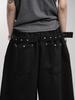 Lupeu Studded Belt Back Pocket Wide Long Pants Black