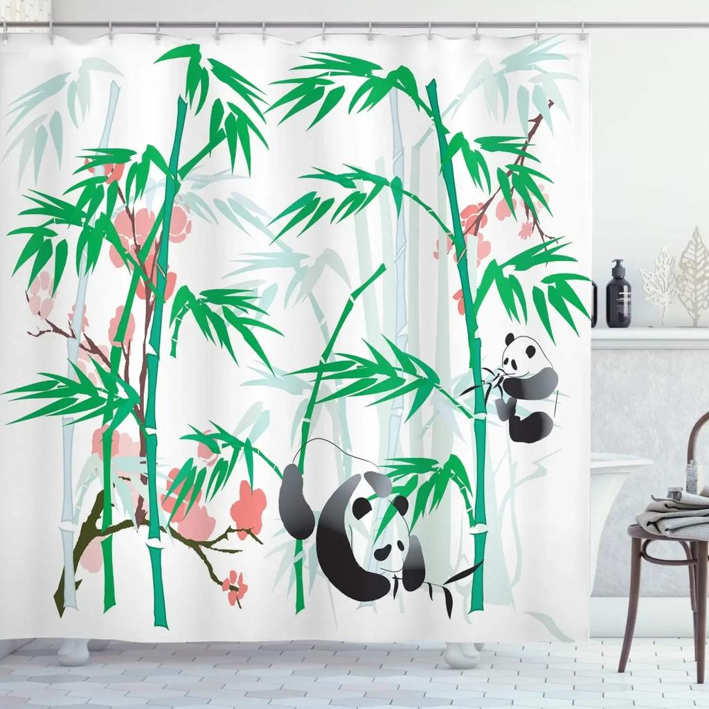 Funny Cartoon Shower Curtains Cute Colorful Birds Fence Flower Plant Leaves Kids Bath Curtain Modern Children Bathroom Decor Set