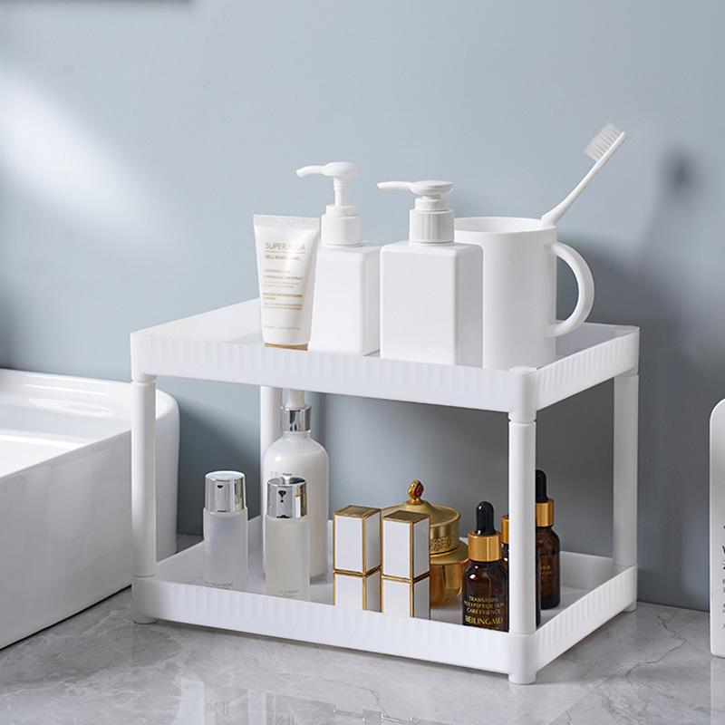 White Multilayer Desktop Storage Rack Kitchen Plastic Organizer Bathroom Countertop Cosmetic Storage Rack