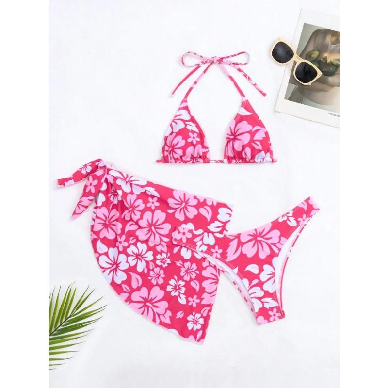 European and American Sexy Swimsuit Skirt Bikini Three-Piece Set 2025