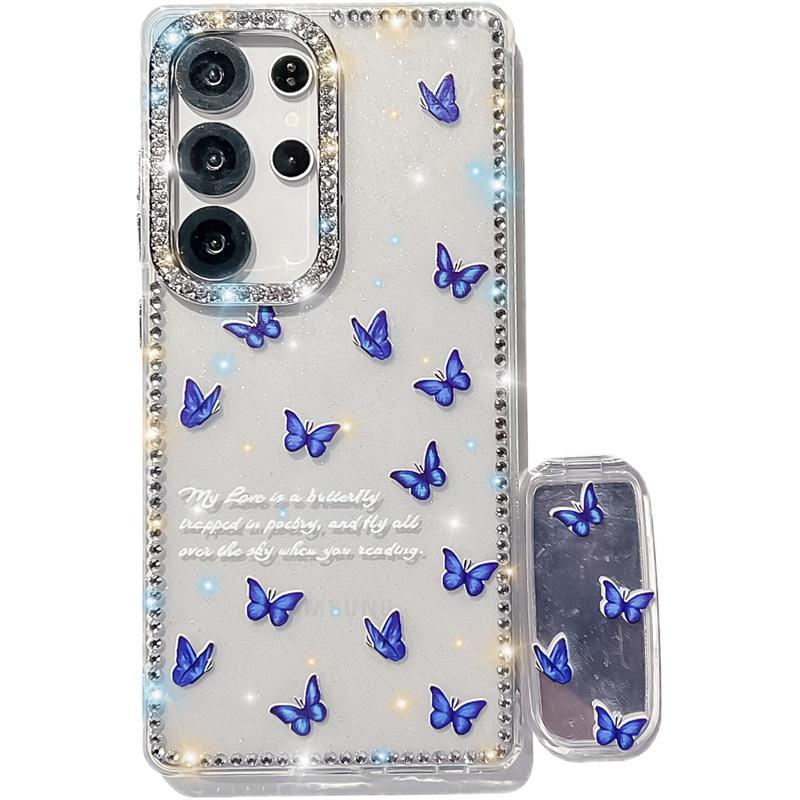Butterfly Diamond Imd Hard Shell Suitable for Samsung S25 UltraS24FE Mirror Bracket Mobile Phone Case A56A17 Japanese and Korean