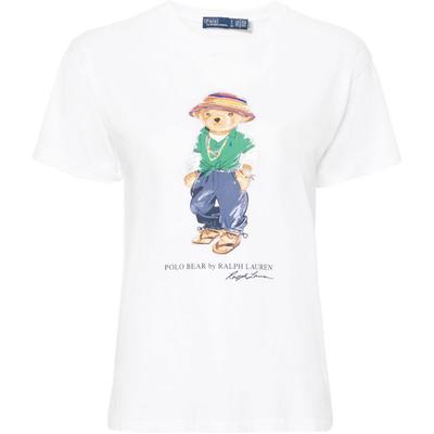 Polo SS24 Tričko s krátkým rukávem, ležérní, s potiskem vzoru medvěda s logem, Dámské tričko, Bílá, 211935615-001