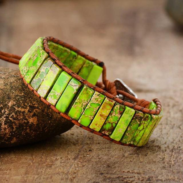 Colorful Emperor Stone Rectangle Handwoven Adjustable Bracelet