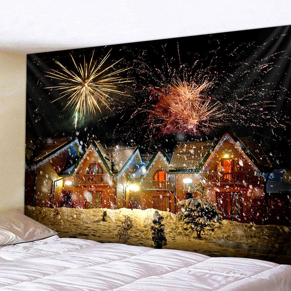 Supply Nordic Christmas Snow Town Fireworks Scenery Christmas Tree Tapestry Wall Mural