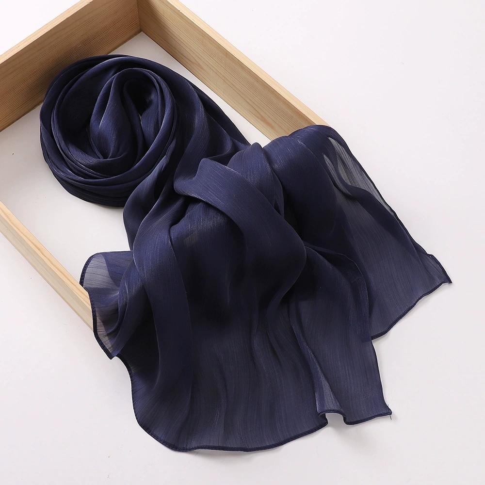 Breathable and Cool Long Scarf Malaysian Shining Imatation Silk Solid Color Scarf Veil Hijab Chiffon Shawl